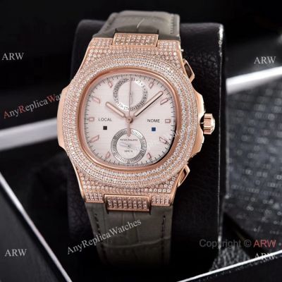 Japan Grade Patek Philippe Copy Watches Nautilus Diamonds Watches Rose Gold White Face